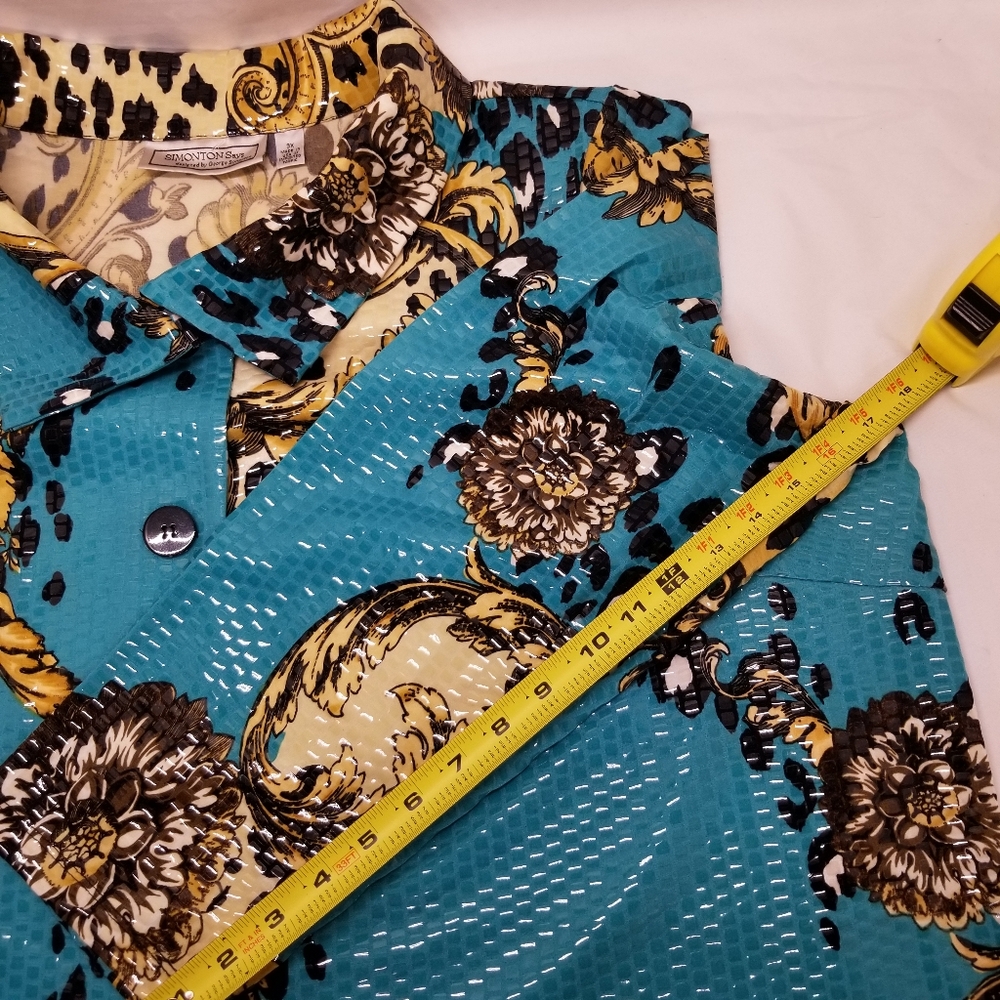 Simonton Says Size 3XL Jacket Long Sleeve Button Down Blue Gold Black Top - Picture 7 of 10
